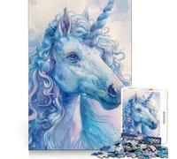 Puzzle Licorne Blanche et Bleue pour Adultes, 1000 Pièces, Exercice Mental, Plaisir Calme, Cadeau de Noël Idéal (38x26cm)