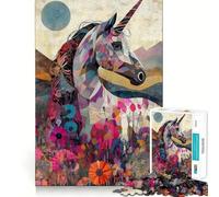 Puzzle Licorne dans Un Champ Fleuri 1000 pièces Jeu de réflexion Assemblage Stable Pièces Qui ne bougent Pas Passe-Temps agréable pour Les Longs Week-Ends (38x52cm)