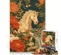 Puzzle Licorne dans Un Paysage Floral avec Cascade pour Adolescents, 1000 pièces, entraînement Intelligent, Temps Libre agréable, découpe Impeccable, Joyeux Noël (38x52cm)