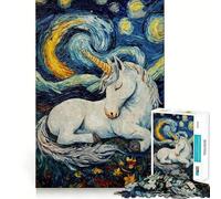 Puzzle Licorne Dormant Nuit Étoilée 1000 Pièces Jeu de Concentration Découpe de Précision Bords Lisse Activité Absorbante pour des Nuits Calmes (50x75cm)