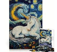 Puzzle Licorne Dormant Nuit Étoilée 1000 Pièces pour Adolescents Entraînement de la Réflexion Distraction Douce Cadeau de Vacances Uniforme (38x26cm)
