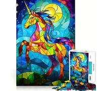 Puzzle Licorne en Vitrail 1000 pièces pour Adolescents Jeu Intelligent pour Partager des Moments de complicité Découpe précise Pièce de Collection Artistique 50x75cm