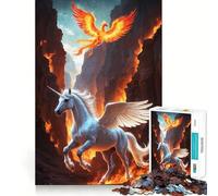 Puzzle Licorne et Phénix Paysage de Feu pour Adultes 1000 Pièces Jeu de Concentration Découpe de Précision Bords Lisses Défi Amusant pour Passer Le Temps d'Attente (50x75cm)