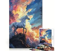 Puzzle Licorne Mystique Coucher de Soleil 1000 Pièces Puzzle Adultes Cadeau Amélioration de la mémoire Loisirs Décoration Murale aux Découpes Précises (50x75cm)