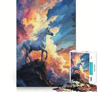 Puzzle Licorne Mystique Coucher de Soleil 1000 Pièces Puzzle Adultes Cadeau Amélioration de la mémoire Loisirs Décoration Murale aux Découpes Précises (50x75cm)