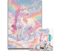 Puzzle Licorne Rose 1000 pièces pour Adultes et Adolescents, idéal pour Tuer Le Temps en Vacances avec des pièces de Formes aléatoires entièrement emboîtables 38x26cm