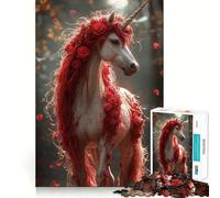 Puzzle Licorne Rose Rouge 1000 Pièces pour Adolescents Jeu de Logique Pure Découpe Propre et Découpe Fine Art (38x26cm)