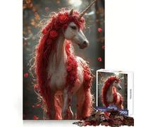 Puzzle Licorne Rose Rouge pour Adolescents 1000 Pièces Stimule la Mémoire Détend et Amusant Découpe Premium Cadeau Élégant (50x75cm)