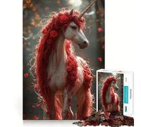 Puzzle Licorne Rose Rouge pour Adolescents 1000 Pièces Stimule la Mémoire Détend et Amusant Découpe Premium Cadeau Élégant (50x75cm)