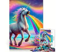 Puzzle Licorne Vomissante Arc-en-Ciel pour Adolescents 1000 Pièces Jeu de Mémoire Amusant Surface Lisse sans Bavures Cadeau d'anniversaire Casse-tête (38x26cm)