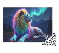 Puzzle Lion 1000 pièces - Lion néon avec éclairs Violets - Jeu éducatif pour Adultes - Décoration intérieure - Défi - Niveau de difficulté élevé - Cadeau d'anniversaire - 70 x 50 cm