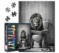 Puzzle Lion Adulte 1000 blocs, Lion assis sur les toilettes dans un pyjama, jeux de puzzle pour adultes ou jouets, adapté aux amis plus âgés 50 x 70 cm