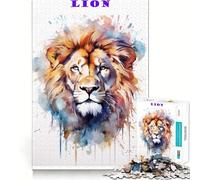 Puzzle Lion Aquarelle 1000 Pièces Jeu Cognitif Amusant Découpe de Haute Précision Cadeau Unique Anti-Stress (38x26cm)