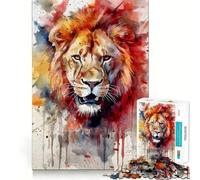 Puzzle Lion Aquarelle 1000 Pièces Jeu de réflexion Assemblage Stable Pièces Qui ne bougent Pas Passe-Temps agréable pour Les Longs Week-Ends (38x26cm)