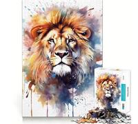 Puzzle Lion Aquarelle pour Adolescents 1000 Pièces Jeu de Mémoire Amusant Surface Lisse sans Bavures Cadeau d'anniversaire Casse-tête (38x26cm)