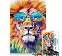 Puzzle Lion Aquarelle pour Adolescents 1000 Pièces Jeu de Mémoire Amusant Surface Lisse sans Bavures Cadeau d'anniversaire Casse-tête (38x26cm)