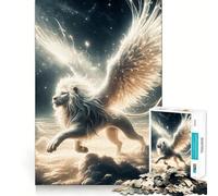 Puzzle Lion Blanc Ailé pour Adultes 1000 Pièces Jeu de Mémoire Découpe Laser pour Un Assemblage Parfait Cadeau Unique Anti-Stress (38x26cm)