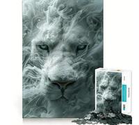 Puzzle Lion Blanc dans la Fumée 1000 Pièces pour Adolescents Jeu de Mémoire Amusant Surface Lisse sans Bavures Cadeau d'anniversaire Casse-tête (38x26cm)