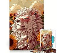 Puzzle Lion Blanc dans Un Champ de tournesols 1000 pièces pour Adolescents Stimule l'esprit Ajustement Parfait Loisirs captivants pour des Moments de détente à la Maison (38x26cm)