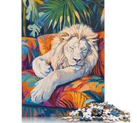 Puzzle Lion Blanc Endormi 1000 Pièces Puzzle Adultes Difficulté Puzzle Jeux Relaxants Jouet Cadeau Halloween 1000pcs (75x50cm)