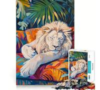 Puzzle Lion Blanc Endormi pour Adolescents 1000 Pièces Jeu de Réflexion Attente et Paisible 50x75cm