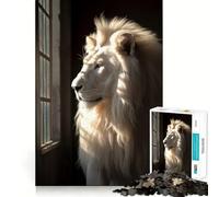 Puzzle Lion Blanc Majestueux 1000 Pièces Jeu de Mémoire Bords Lisses Assemblage Parfait Une activité ludique pour occuper Les Heures vides (38x26cm)