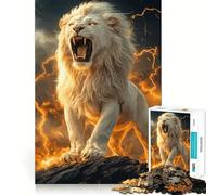 Puzzle Lion Blanc Rugissant dans la Tempête pour Adolescents 1000 Pièces Stimulant l'esprit Amusant Découpe Nette Pièces Robustes Activité de Réunion Réconfortante (38x52cm)