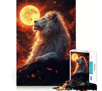 Puzzle Lion Blanc sous la Lune pour Adultes 1000 Pièces Jeu de Mémoire Découpe Laser pour Un Assemblage Parfait Cadeau Unique Anti-Stress (50x75cm)
