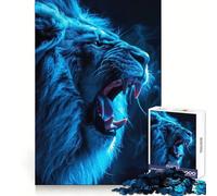 Puzzle Lion Bleu Néon Rugissant 1000 Pièces Adultes Jeu de Réflexion Intelligent Activité à la Maison Découpe Lisse Surprise de Noël (50x75cm)