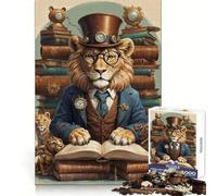 Puzzle Lion Book Smart Library pour Adolescents, 1000 pièces, pour stimuler l'esprit et se détendre Facilement, Bords réguliers, Cadeau de Noël Chic (38x26cm)