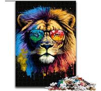 Puzzle Lion Coloré avec Lunettes 1000 Pièces pour Adultes, Jeux Éducatifs, Décoration Maison, Cadeau d'anniversaire, Cadeaux, Art Mural 50x75cm