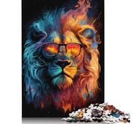 Puzzle Lion Coloré avec Lunettes - 1000 Pièces - Puzzle en Bois de 1000 Pièces - Jeu de société Familial - 75x50cm