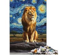 Puzzle Lion dans Un Style Nuit étoilée, décoration intérieure Unique, Puzzle rectangulaire en Papier pour Adultes et Adolescents, Cadeaux de Noël, 1000 pièces (38 x 26 cm)