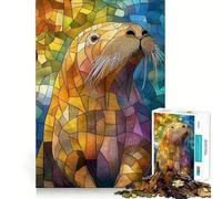 Puzzle Lion de mer en vitrail 1000 pièces pour Adolescents Jeu de réflexion Amusant et Relaxant 38x26cm