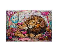 Puzzle lion de Saint-Valentin pour adultes, 300 pièces, puzzle en bois pour couple d'animaux en vitrail, décoration de la vie sauvage pour divertissement à la maison