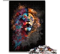Puzzle Lion Néon Adulte 1000 Pièces, Activité Familiale avec Affiche et Fiche de Questions pour 14 Ans et Plus (50x75cm)