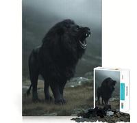 Puzzle Lion Noir Rugissant 1000 Pièces Adultes Jeu de Réflexion Image Douce et Détendue Cadeau Joli (38x26cm)
