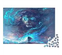 Puzzle Lion pour Adultes Enfants Lion Bleu Mer Déchaînée Dès 12 Ans Jeu Éducatif 52x38cm/1000pcs