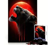 Puzzle Lion Rugissant et Lune Rouge 1000 Pièces pour Adolescents Jeu de Logique Découpe Précise Collection Art (50x75cm)
