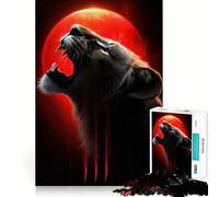 Puzzle Lion Rugissant et Lune Rouge 1000 Pièces pour Adolescents Jeu de Logique Découpe Précise Collection Art (50x75cm)
