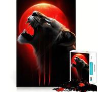 Puzzle Lion Rugissant et Lune Rouge 1000 Pièces pour Adolescents Jeu de logique et de réflexion Découpe précise (38x26cm)