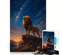 Puzzle Lion Rugissant sous Un Ciel Étoilé 1000 Pièces Jeu de Réflexion pour Adultes Loisirs Calmes Assemblage Cadeau de Fêtes (50x75cm)