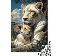 Puzzle Lionne Blanche léchant Un lionceau Blanc pour Adultes,70x50cm/1000pcs,Jeu ÉduChatif,décoration De La Maison,