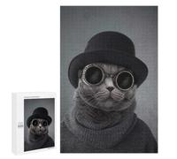 Puzzle Loisir Cat in Top Hat and Goggles pour Adultes, 1000 PCS, comme Défi Relaxant pour Les Amateurs De Puzzles, pour Jouer Ensemble