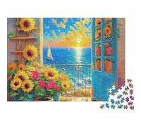 Puzzle Loisir Paysage Marin 1000 pièces Adultes, pièce de tournesols avec Vue sur l'océan, épais, Robuste, Haute qualité, défi, Anti-Stress 38x26cm/1000pcs