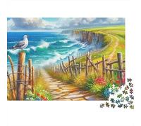 Puzzle Loisir Paysage Marin 1000 pièces Adultes, Sentier côtier avec océan et goéland, épais, Robuste, Haute qualité, défi, Anti-Stress 52x38cm/1000pcs