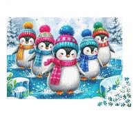 Puzzle Loisir Pingouin 1000 pièces Adultes, Pingouins Bonnets écharpes Hiver, épais, Robuste, Haute qualité, défi, Anti-Stress 52x38cm/1000pcs