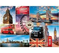 Puzzle Londres 500 Pieces, Angleterre - Collage big Ben, Tower Bridge, Taxi, etc. - Ville, Capitale - Set Puzzle Adulte + Carte