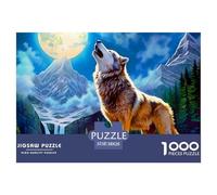 Puzzle Loup 1000 pièces - Loup Hurlant, Pleine Lune, rivière, activité familiale Amusante et stimulante, Anti-Stress, 38x26 cm