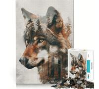 Puzzle Loup à Double Exposition 1000 Pièces Jeu de Croissance Amusant et Découpe Laser Avancée Idéal pour Les Voyages pour Stimuler la Concentration (50x75cm)